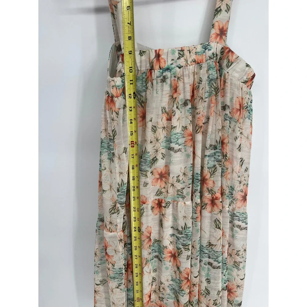 Love Fire Floral Mini Dress Large‎ Tropical Hibiscus Tiered Summer Sleeveless